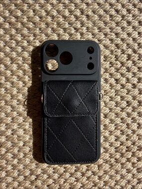 Zara Black Quilted Leather Phone Wallet Case iPhone 17 pro max